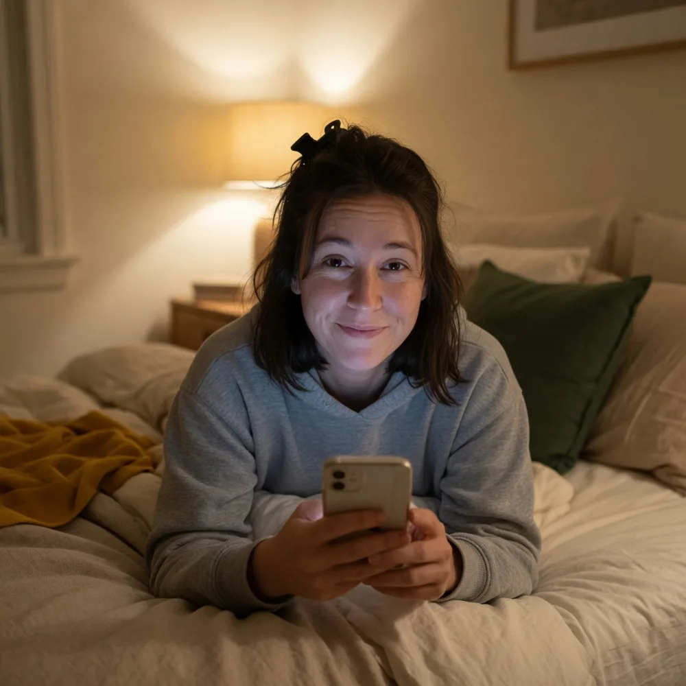 Lying in bed at night scrolling on a phone